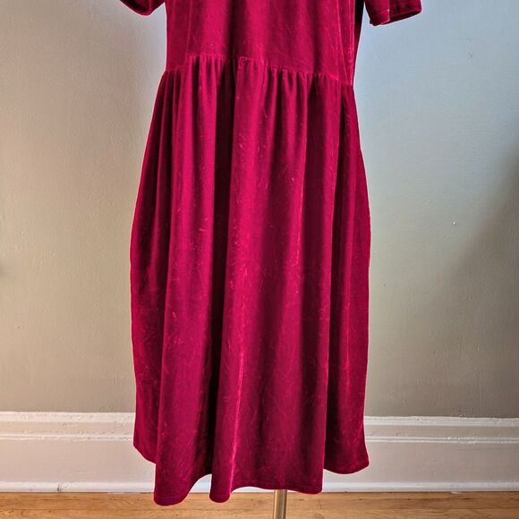 Vintage 90s Ashley Le Mieux Red Crushed Velvet Babydoll Dress Mock Neck Size L - Picture 5 of 8